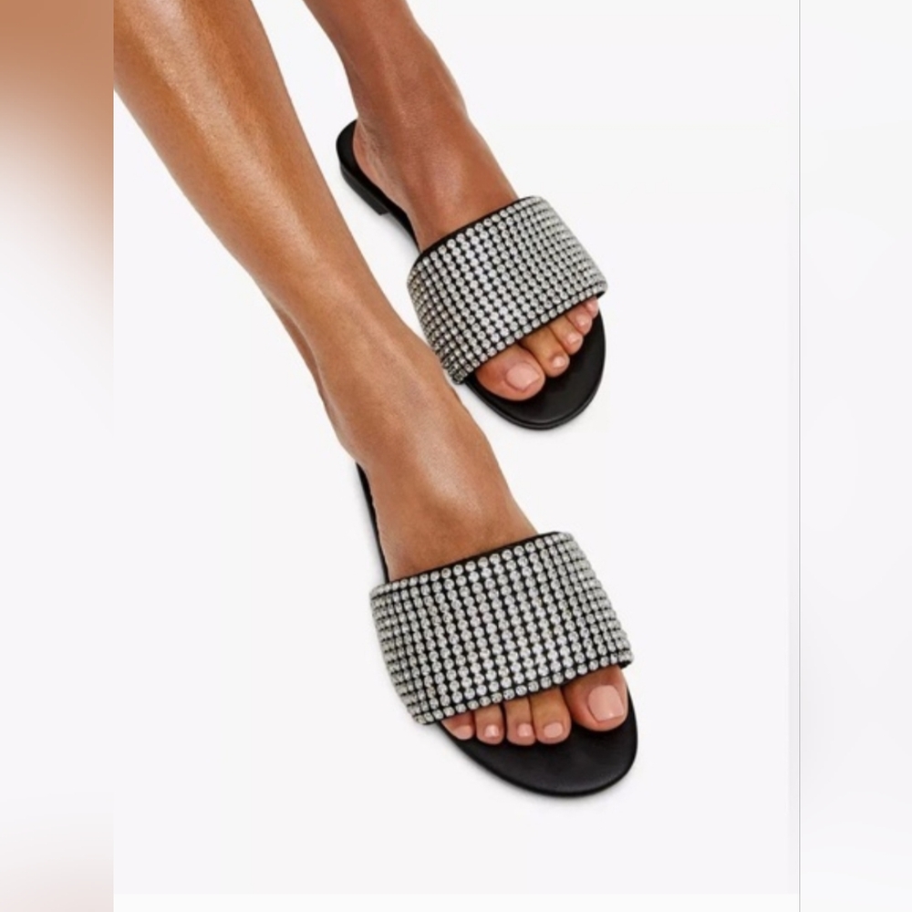 Black & Silver Rhinestone Slide Sandals - Picture 2 of 5